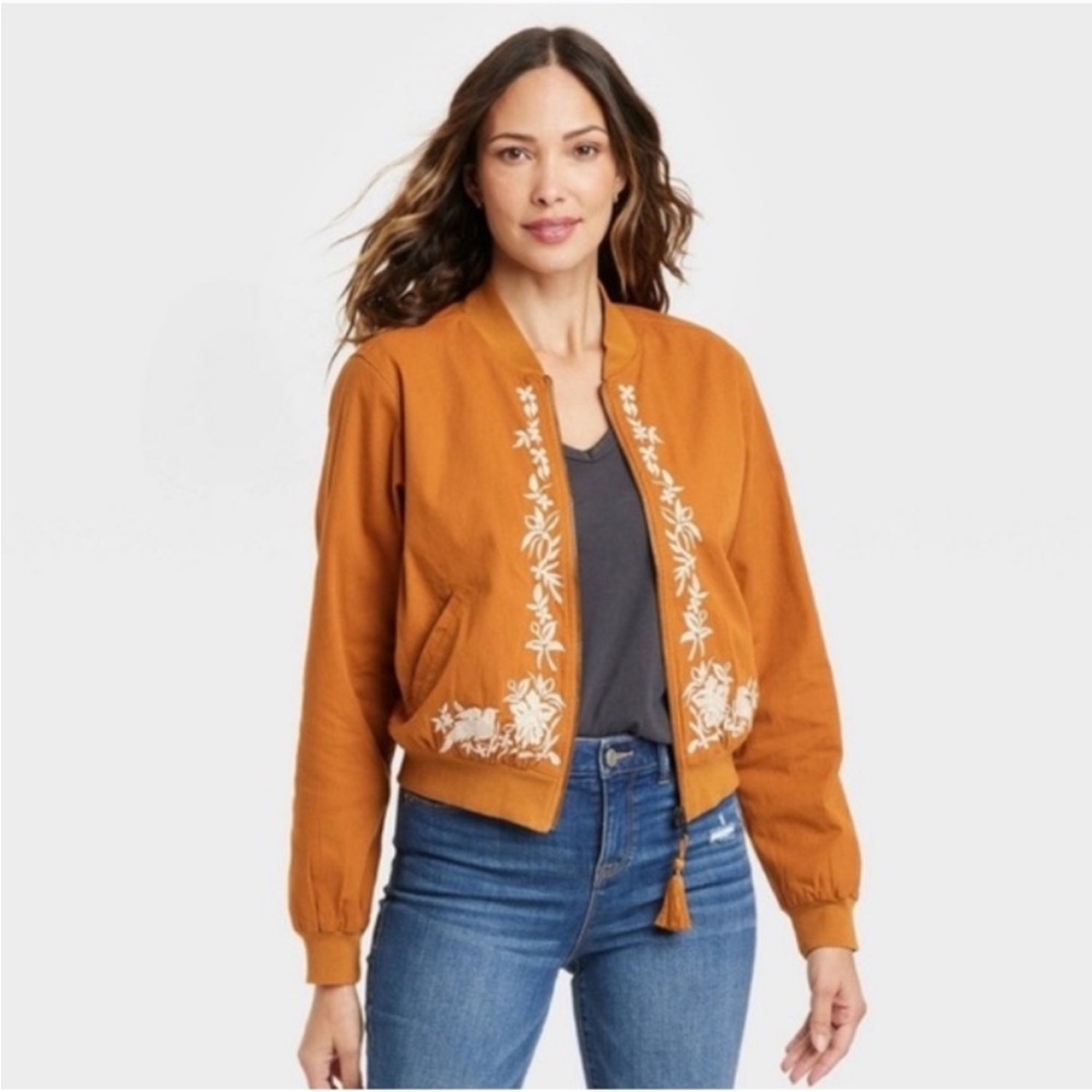 Knox Rose Embroidered Orange Bomber Jacket